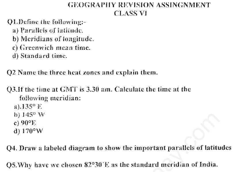 CBSE Class 6 Social Science Geography Assignment Set A